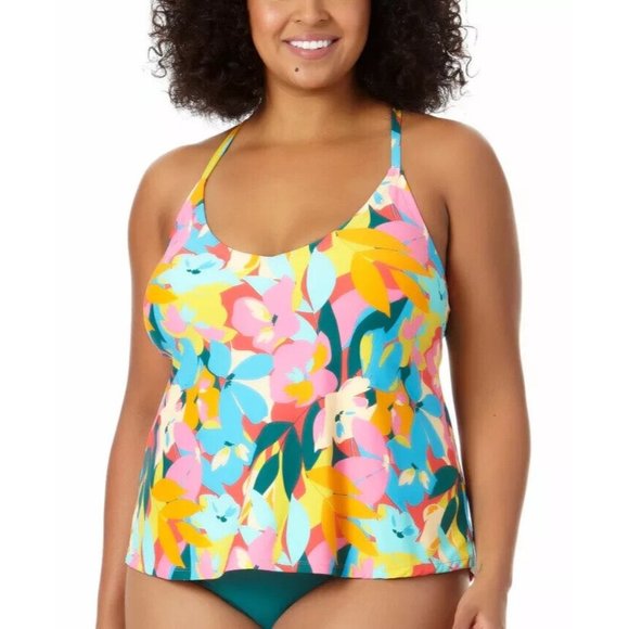 Anne Cole Women's Plus Size 24W Plumeria Easy Trapeze Tankini Top, R121AFA - Picture 1 of 2